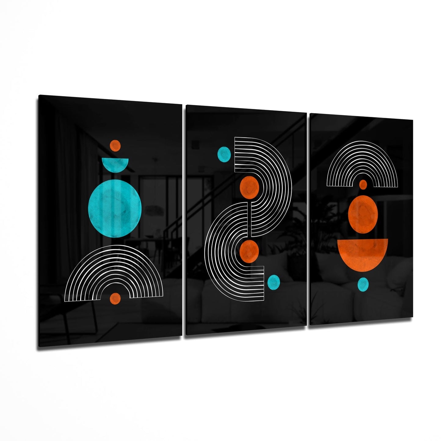 3 Shapes abstract geometric glass wall art set