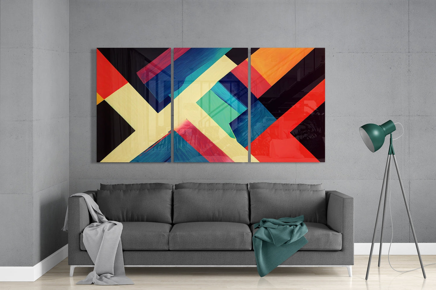 Cream Geometric Blocks Glass Wall Art