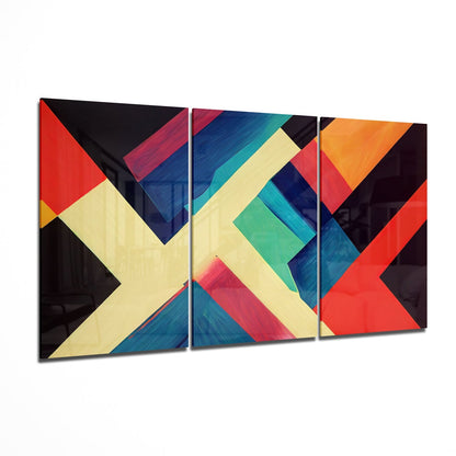 Cream geometric blocks glass wall art modern design