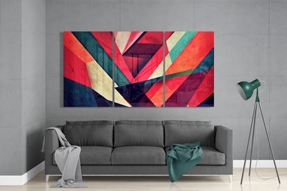 Crimson & Teal Diagonal Stripes Glass Wall Art