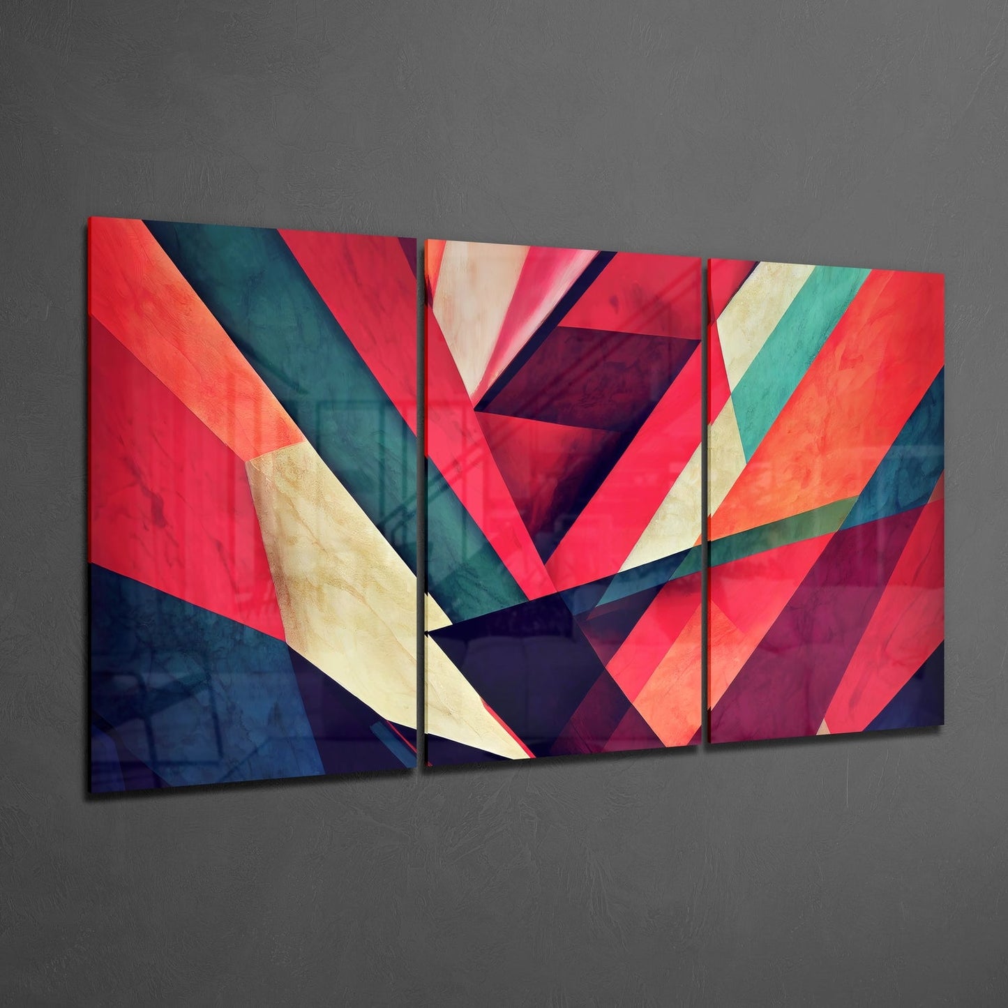 Crimson & Teal Diagonal Stripes Glass Wall Art