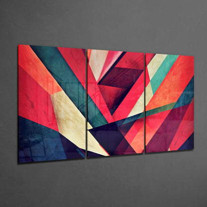 Crimson & Teal Diagonal Stripes Glass Wall Art