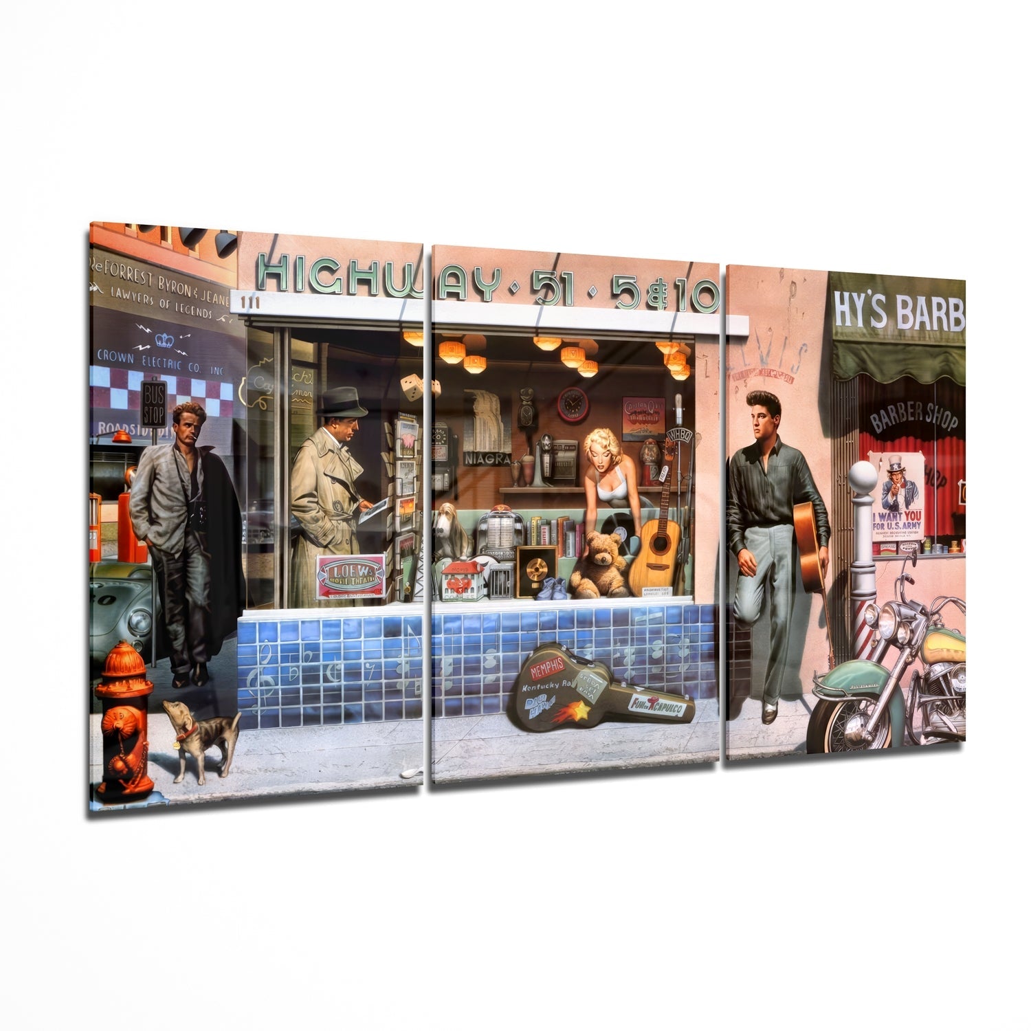 Highway glass wall art, three-panel road scene