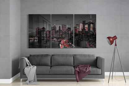 City at Night Glass Wall Art