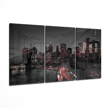 City at Night Glass Wall Art 3-piece set