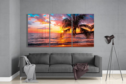 Sunset at the Beach Glass Wall Art
