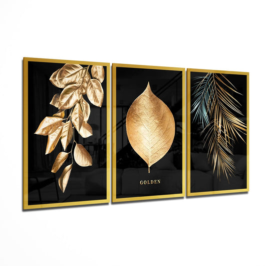 Golden glass wall art 3-panel set with warm abstract color field