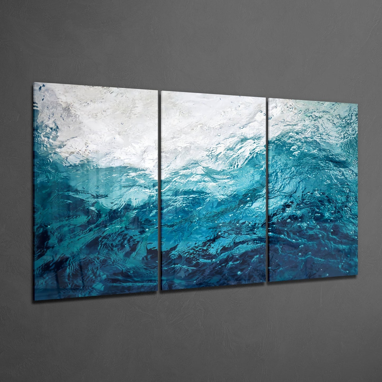 Water and Mountains Glass Wall Art Set, 3 Panel Lake Landscape