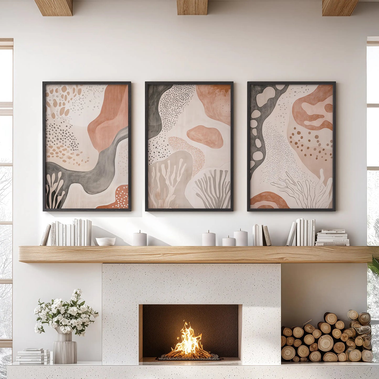 Terracotta Boho Abstract Wall Art Set of 3 Neutral Prints