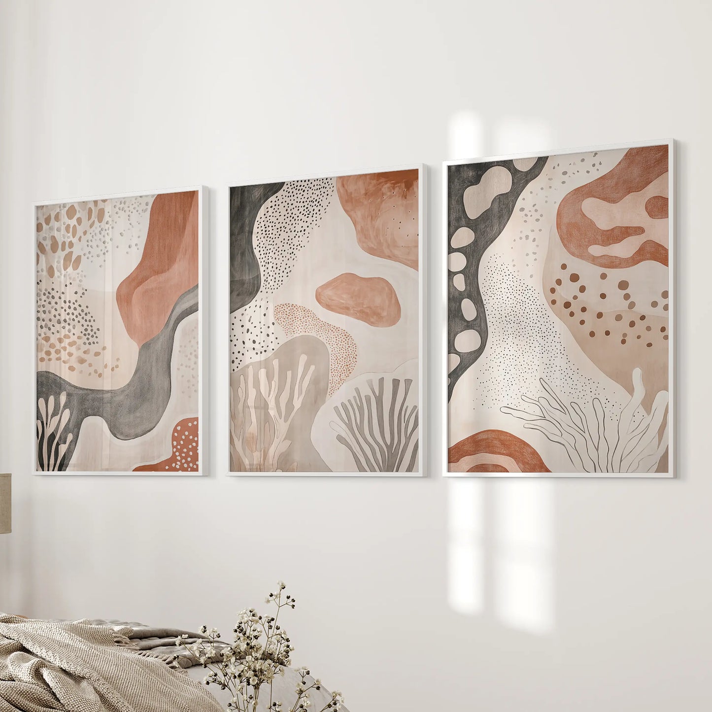 Terracotta Boho Abstract Wall Art Set of 3 Neutral Prints