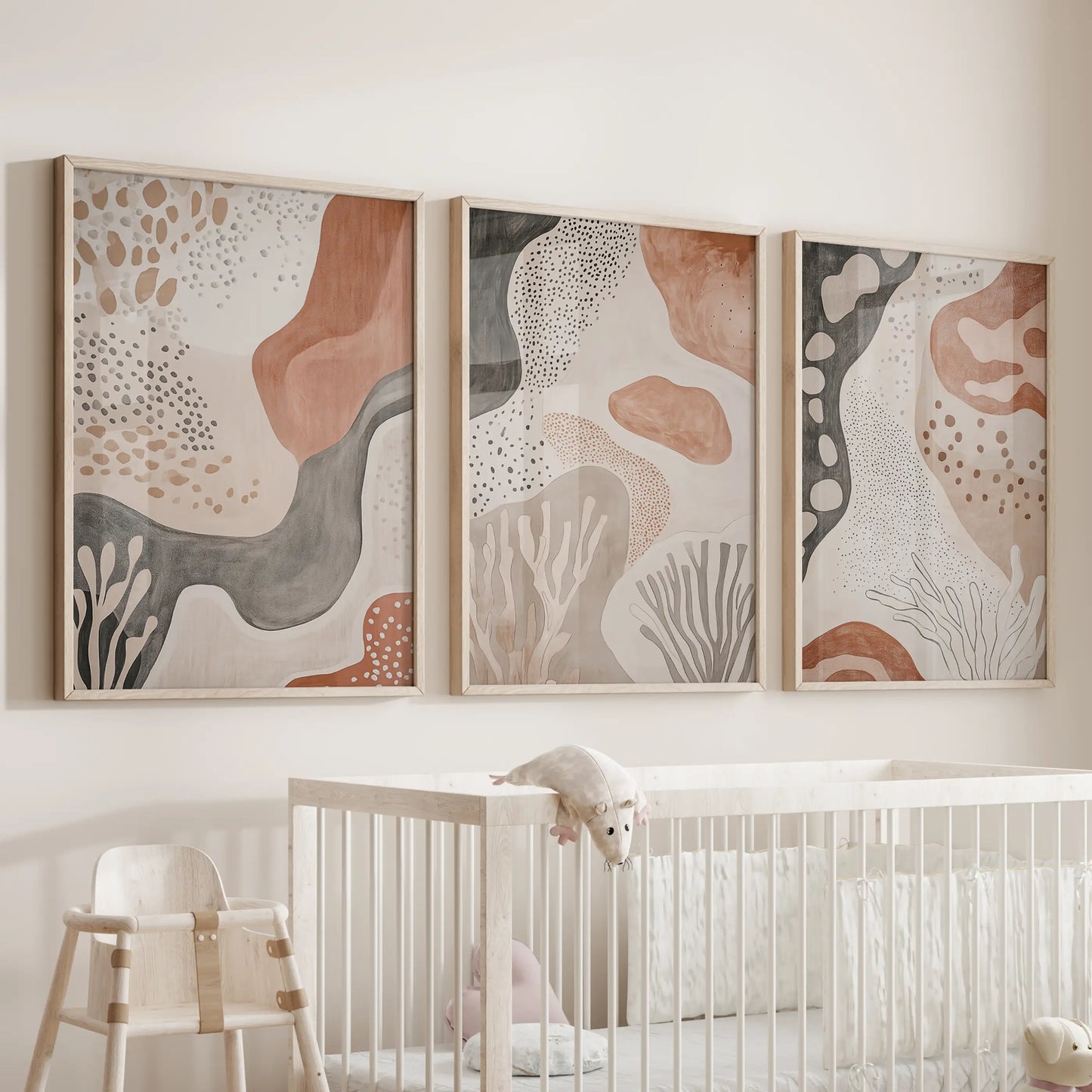 Terracotta Boho Abstract Wall Art Set of 3 Neutral Prints