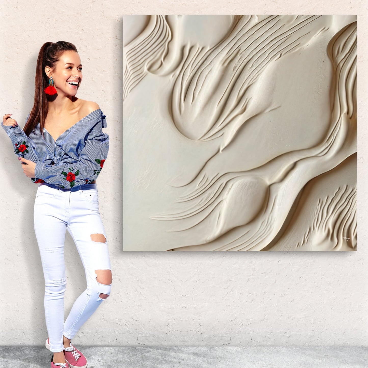 Milk Valley Monochromatic Abstract Canvas Wall Art