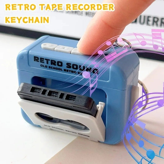 mini voice recorder keychain with retro cassette design