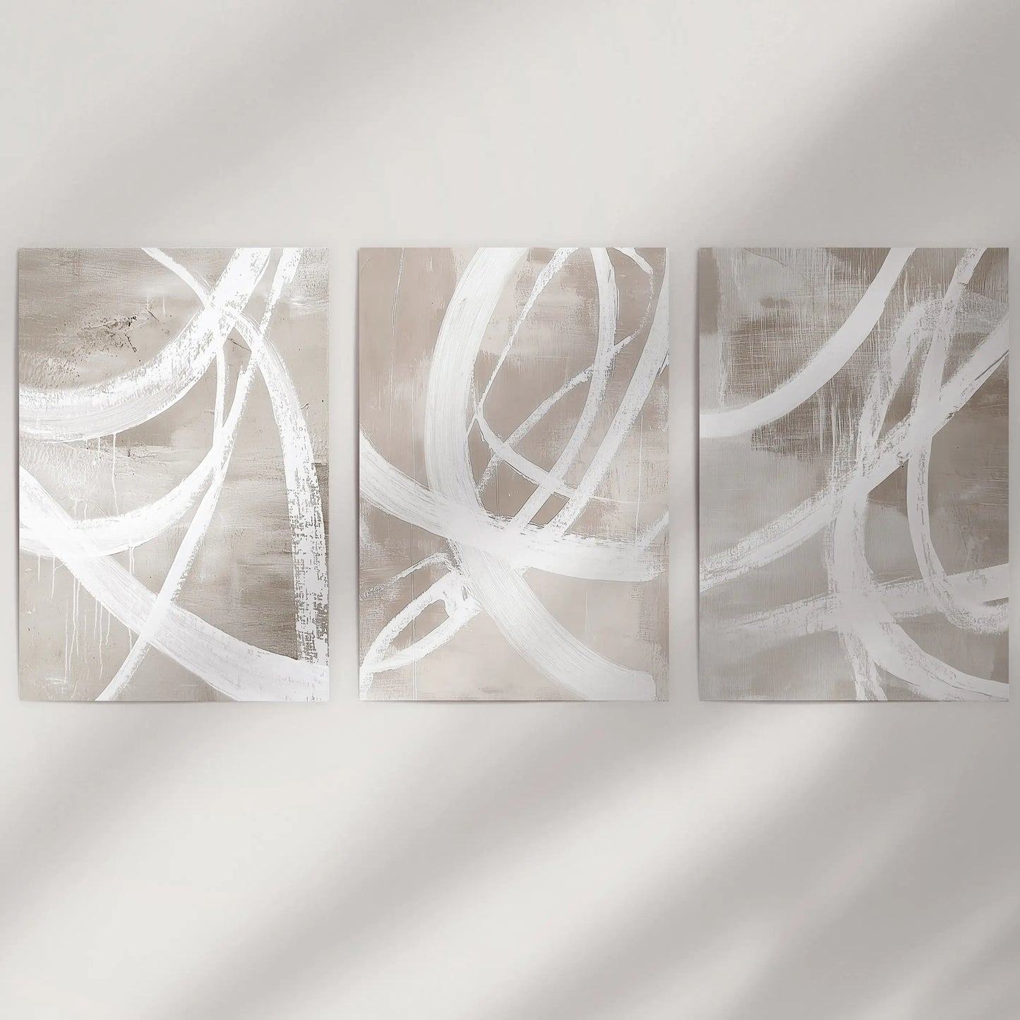 Neutral Abstract Wall Art Set of 3 Brush Stroke Prints