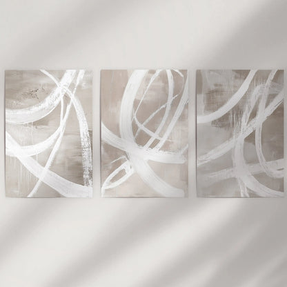 Neutral Abstract Wall Art Set of 3 Brush Stroke Prints