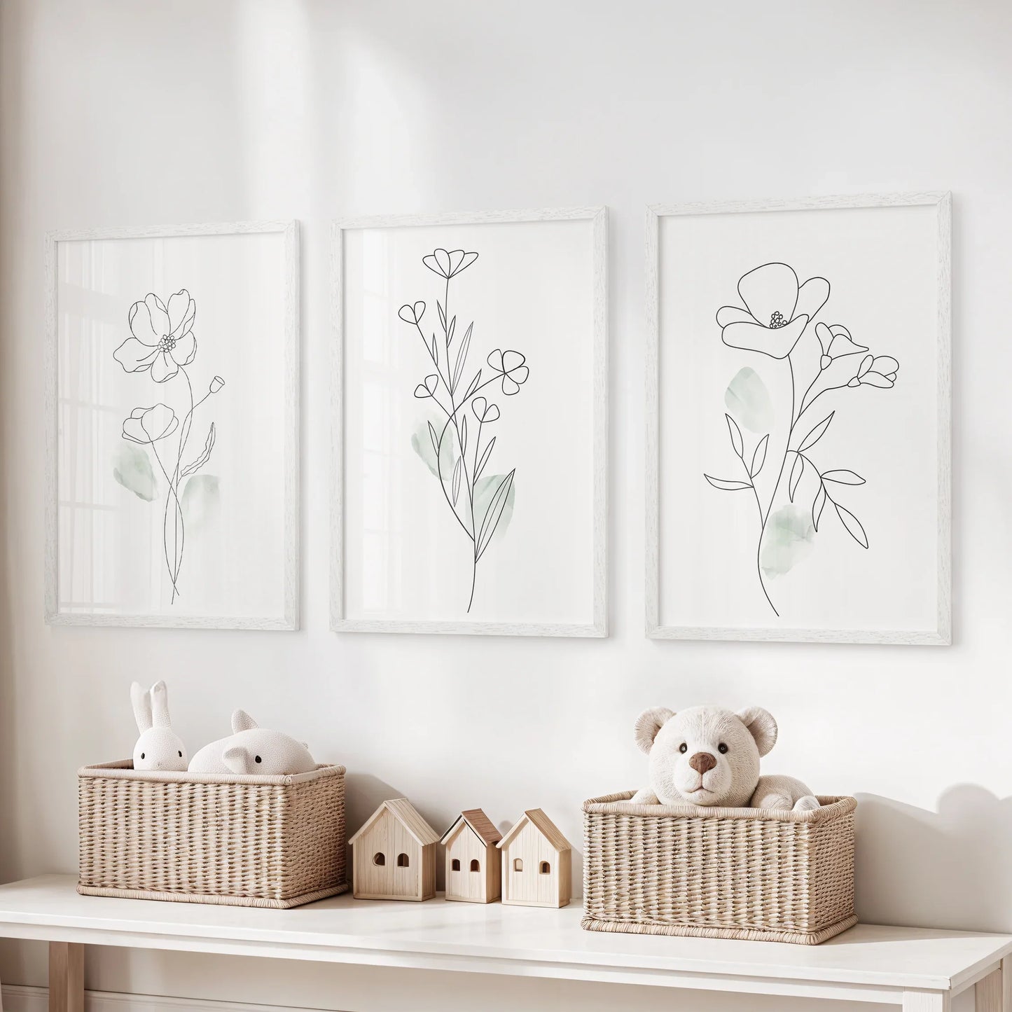 Modern Botanical Line Art Wall Art Set of 3 Floral Prints