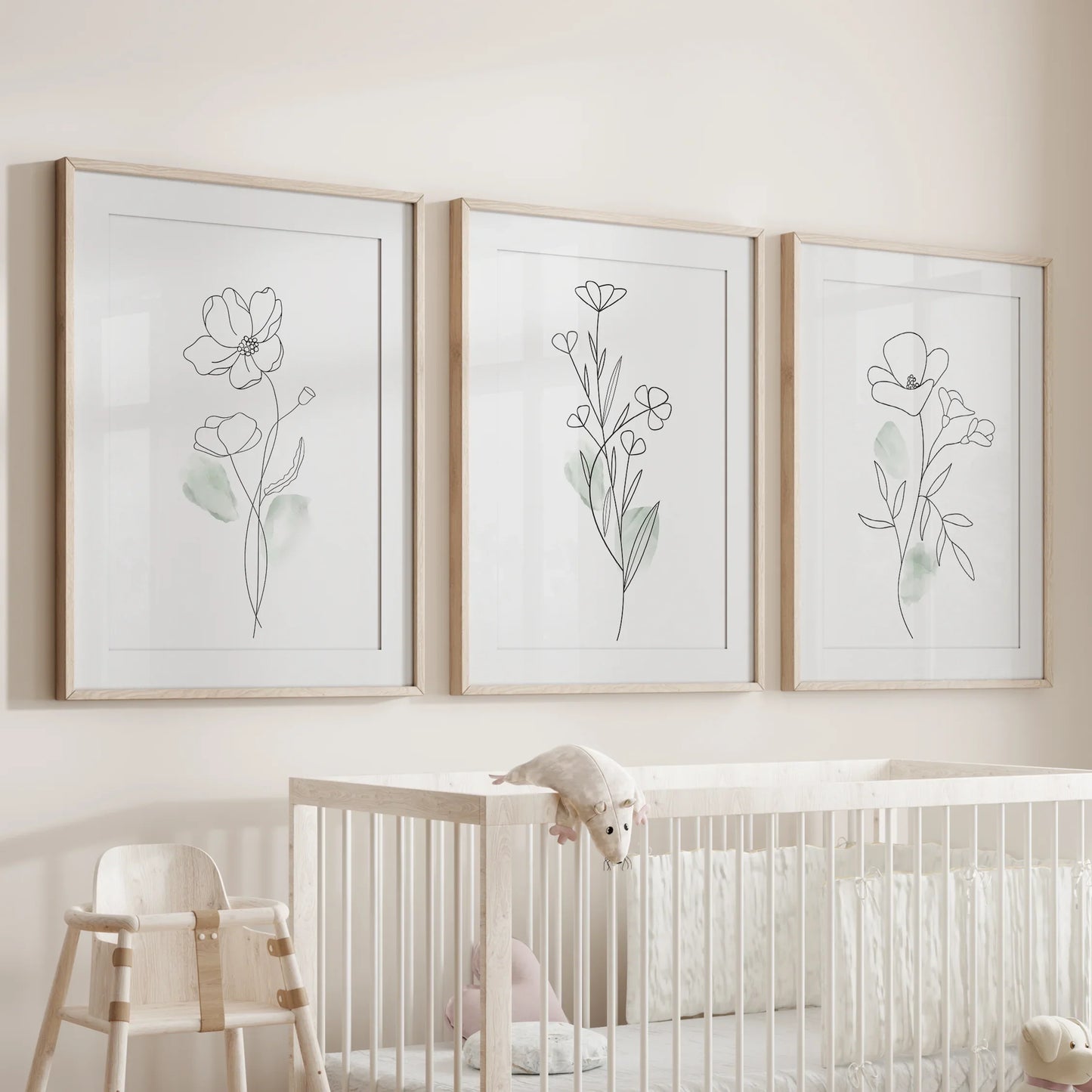 Modern Botanical Line Art Wall Art Set of 3 Floral Prints