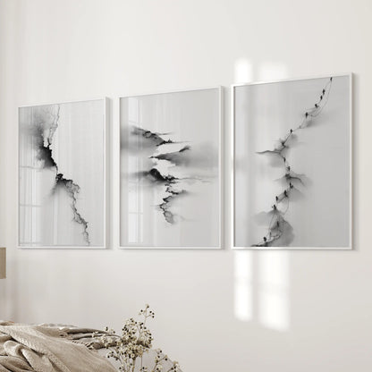 Abstract Mountain Wall Art, Black White 3 Piece Set
