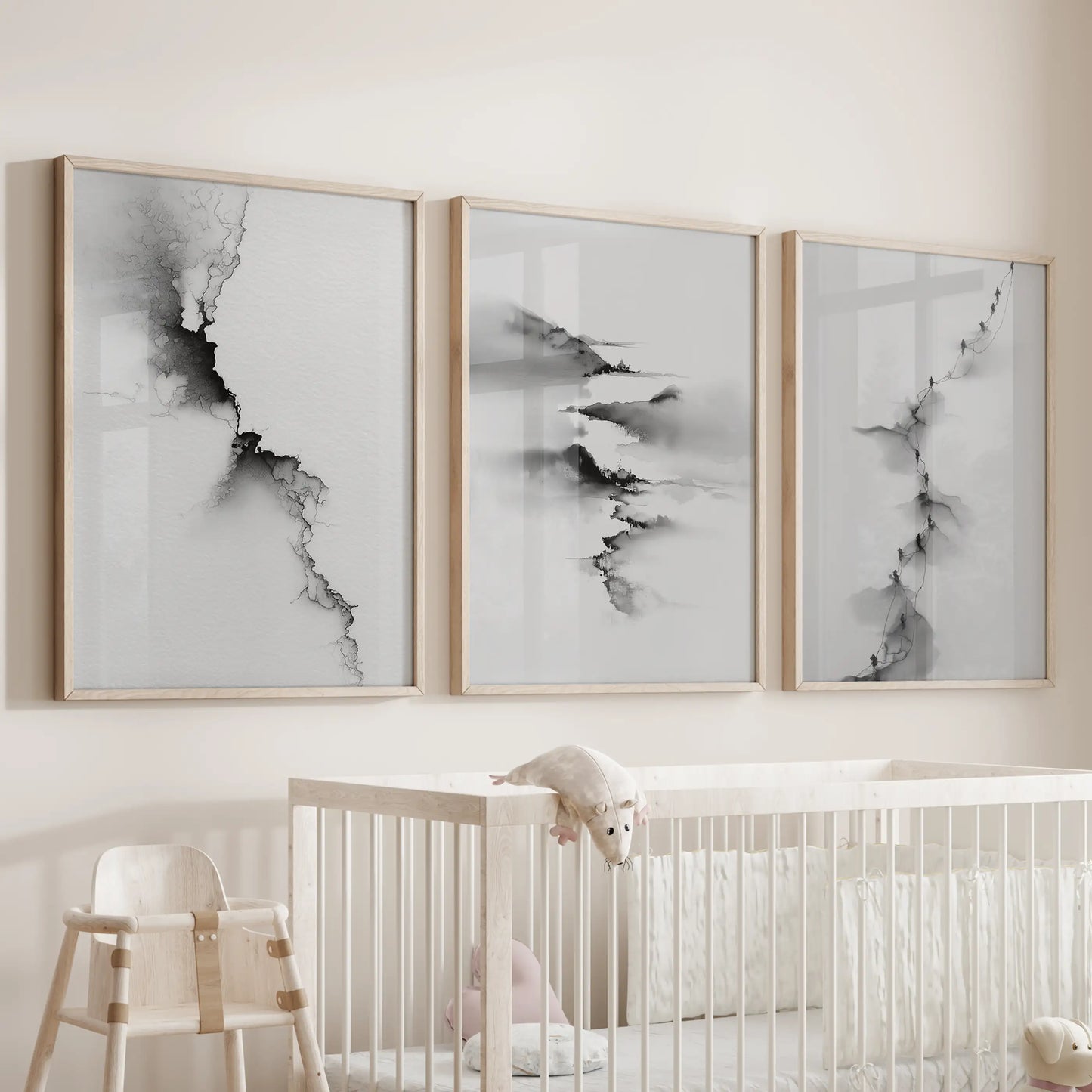 Abstract Mountain Wall Art, Black White 3 Piece Set