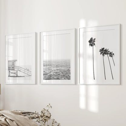 Black and White Coastal Wall Art Set of 3 (Unframed)