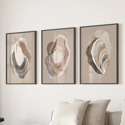 Vintage Oyster Shell Coastal Wall Art Set of 3 (Unframed)