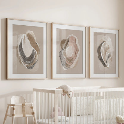 Vintage Oyster Shell Coastal Wall Art Set of 3 (Unframed)