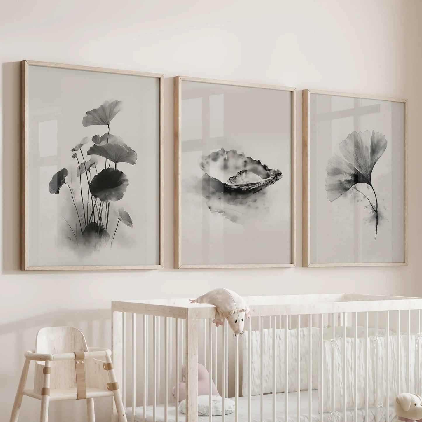 Japanese Botanical Wall Art Set of 3 Black and White Flowers