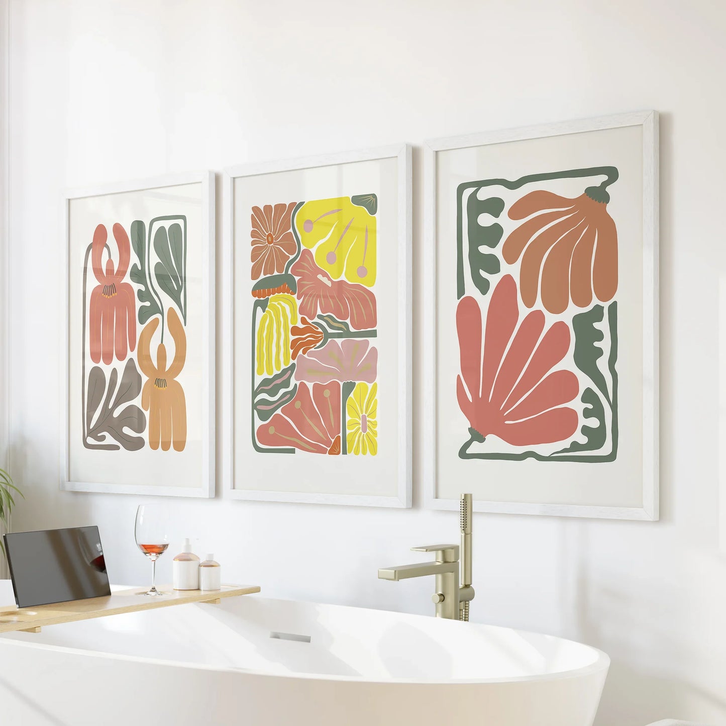Boho Botanical Wall Art Set of 3 Abstract Flower Prints