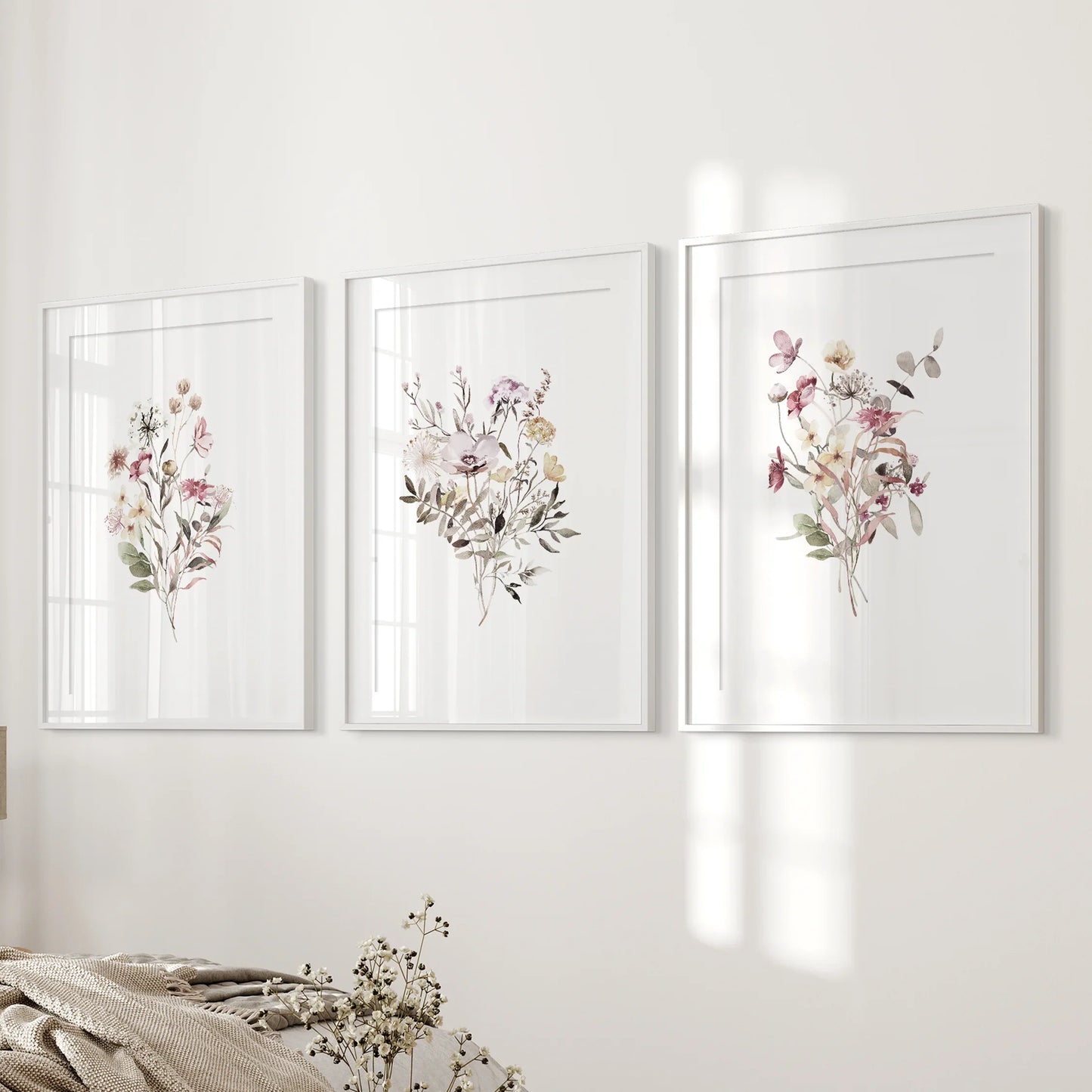 Wildflower Wall Art Set of 3 Watercolor Bouquet Prints