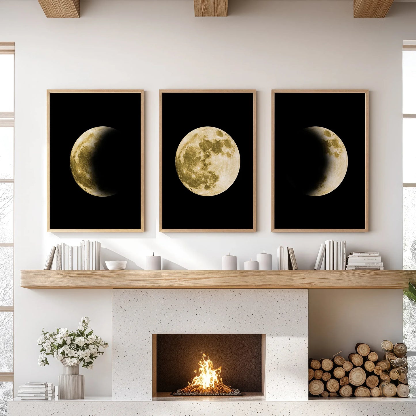 Celestial Moon Phases Wall Art Set of 3 Gold Prints