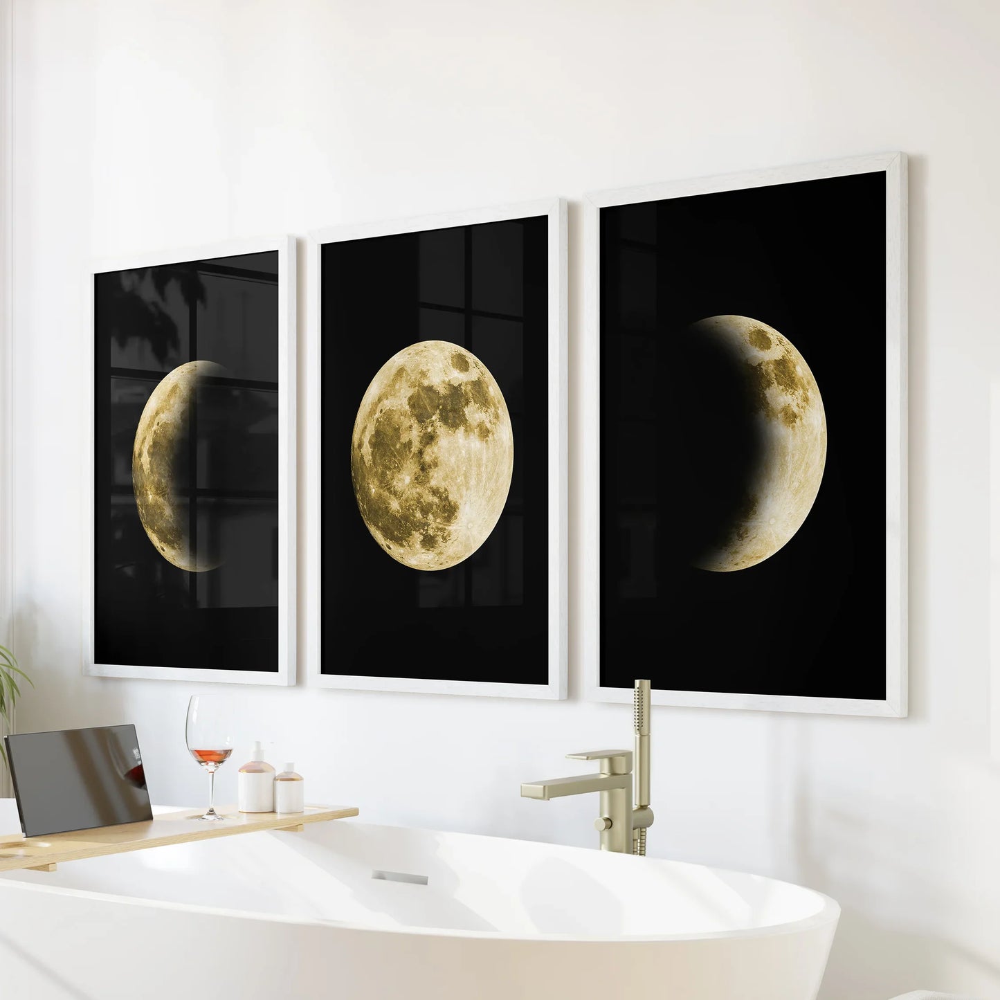 Celestial Moon Phases Wall Art Set of 3 Gold Prints