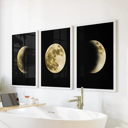 Celestial Moon Phases Wall Art Set of 3 Gold Prints