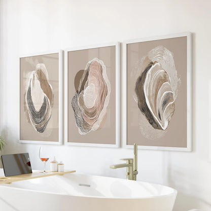 Vintage Oyster Shell Coastal Wall Art Set of 3 (Unframed)