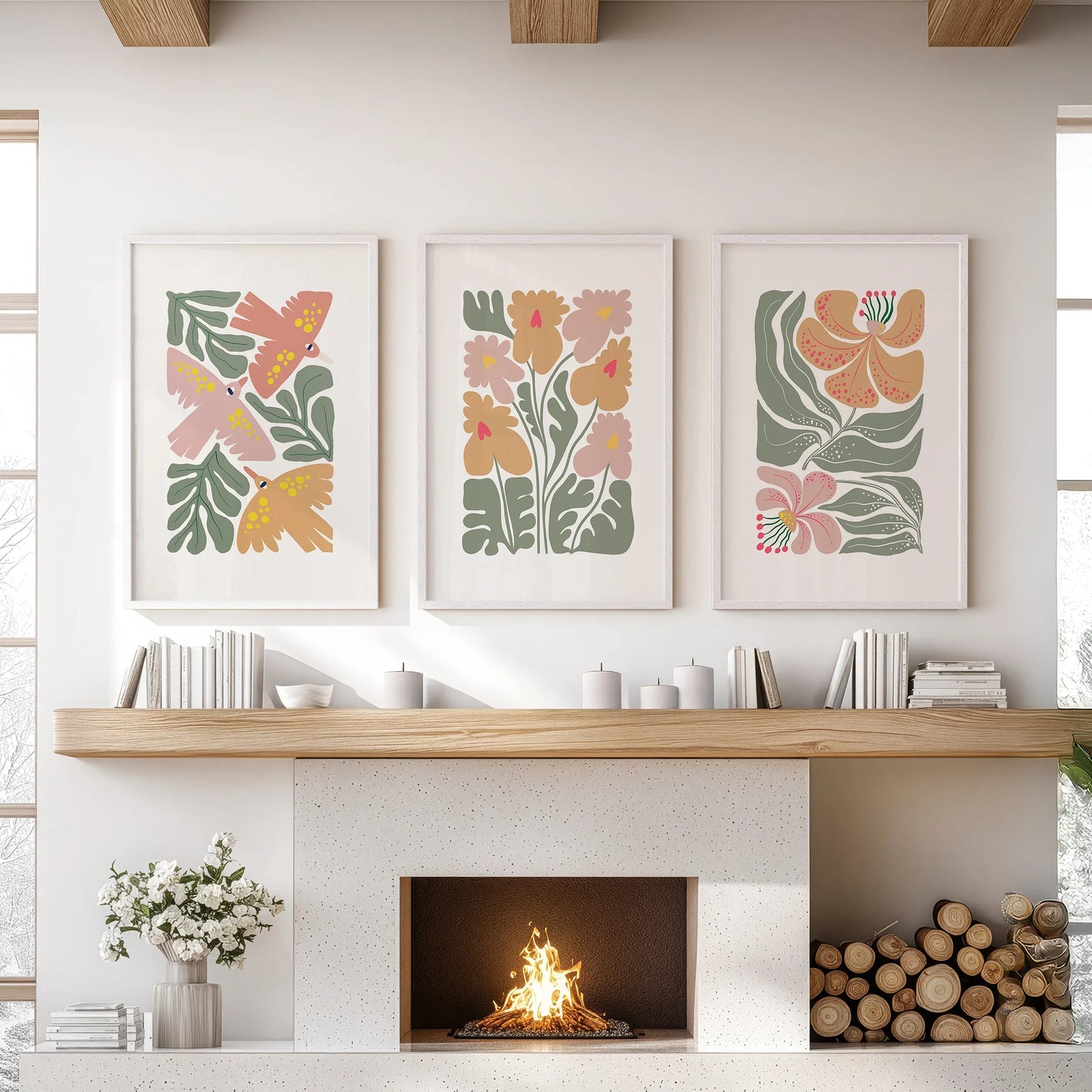 Retro Abstract Botanical Wall Art Set of 3