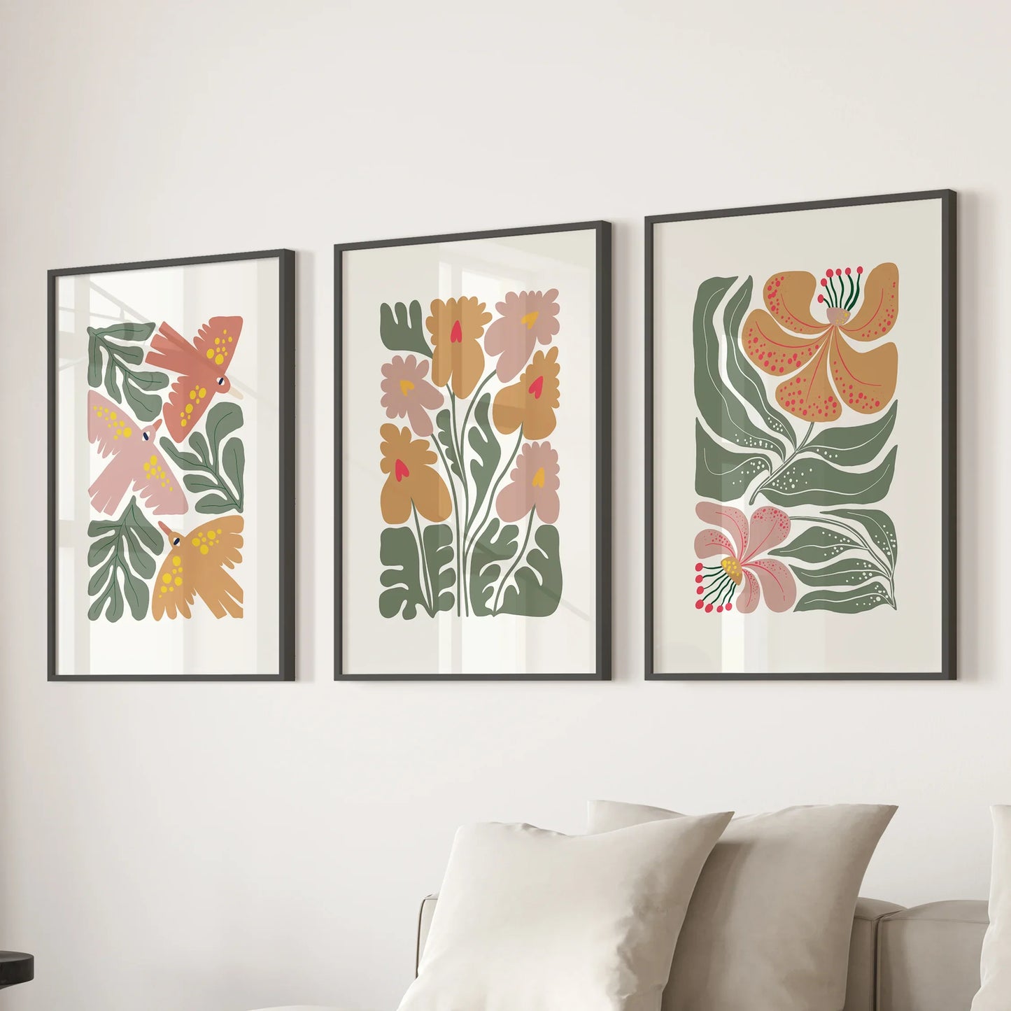 Retro Abstract Botanical Wall Art Set of 3