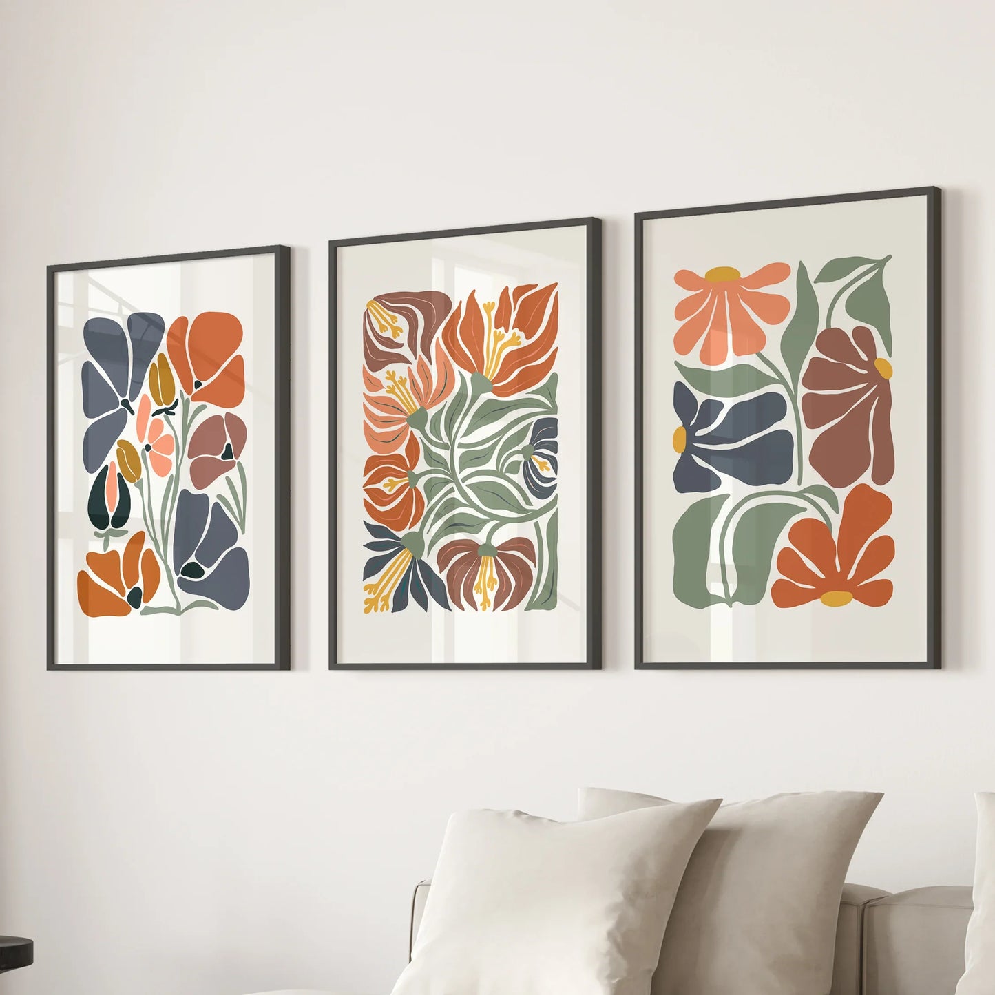 Boho Botanical Wall Art Set of 3 Abstract Flowers