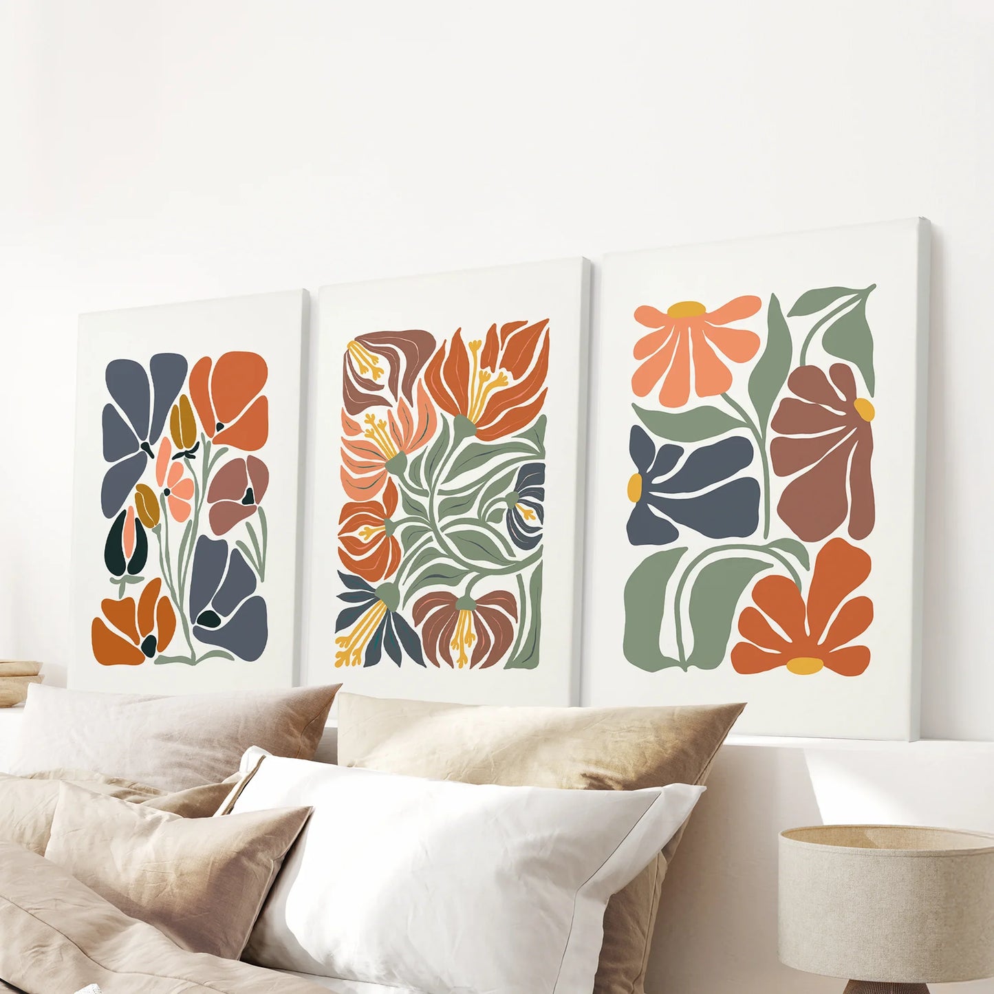 Boho Botanical Wall Art Set of 3 Abstract Flowers
