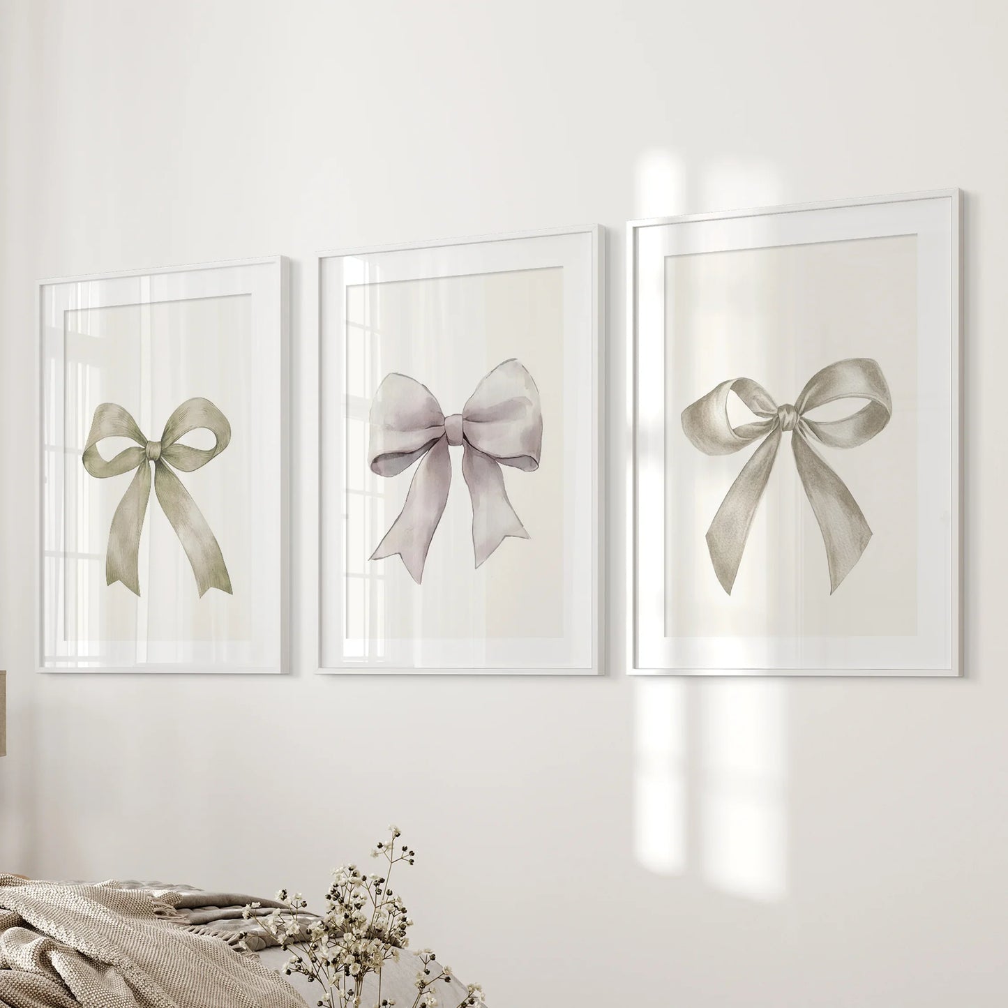 Aesthetic Bow Wall Art Set of 3 Neutral Gallery Set
