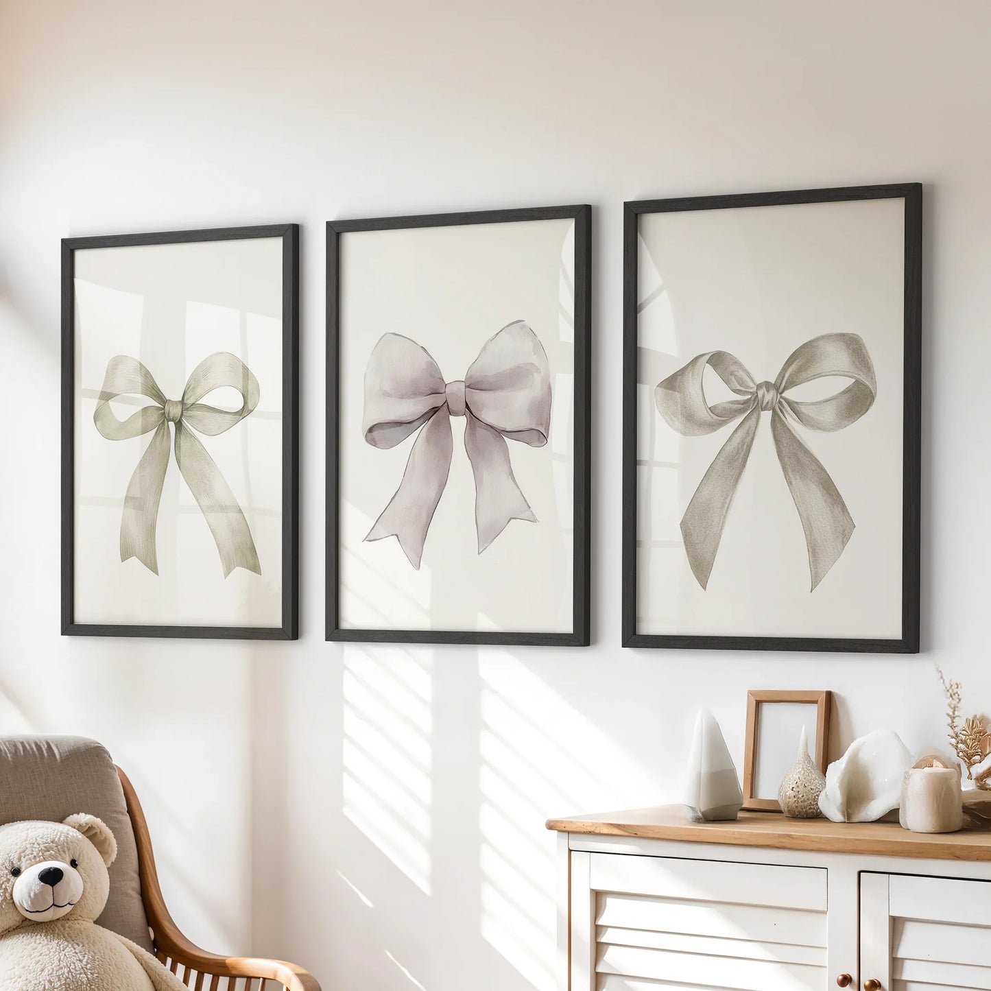 Aesthetic Bow Wall Art Set of 3 Neutral Gallery Set