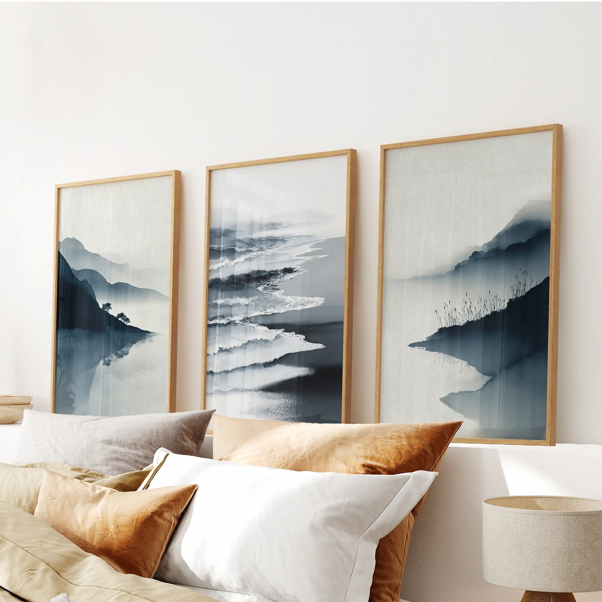 Minimalist mountain lake landscape wall art set of 3