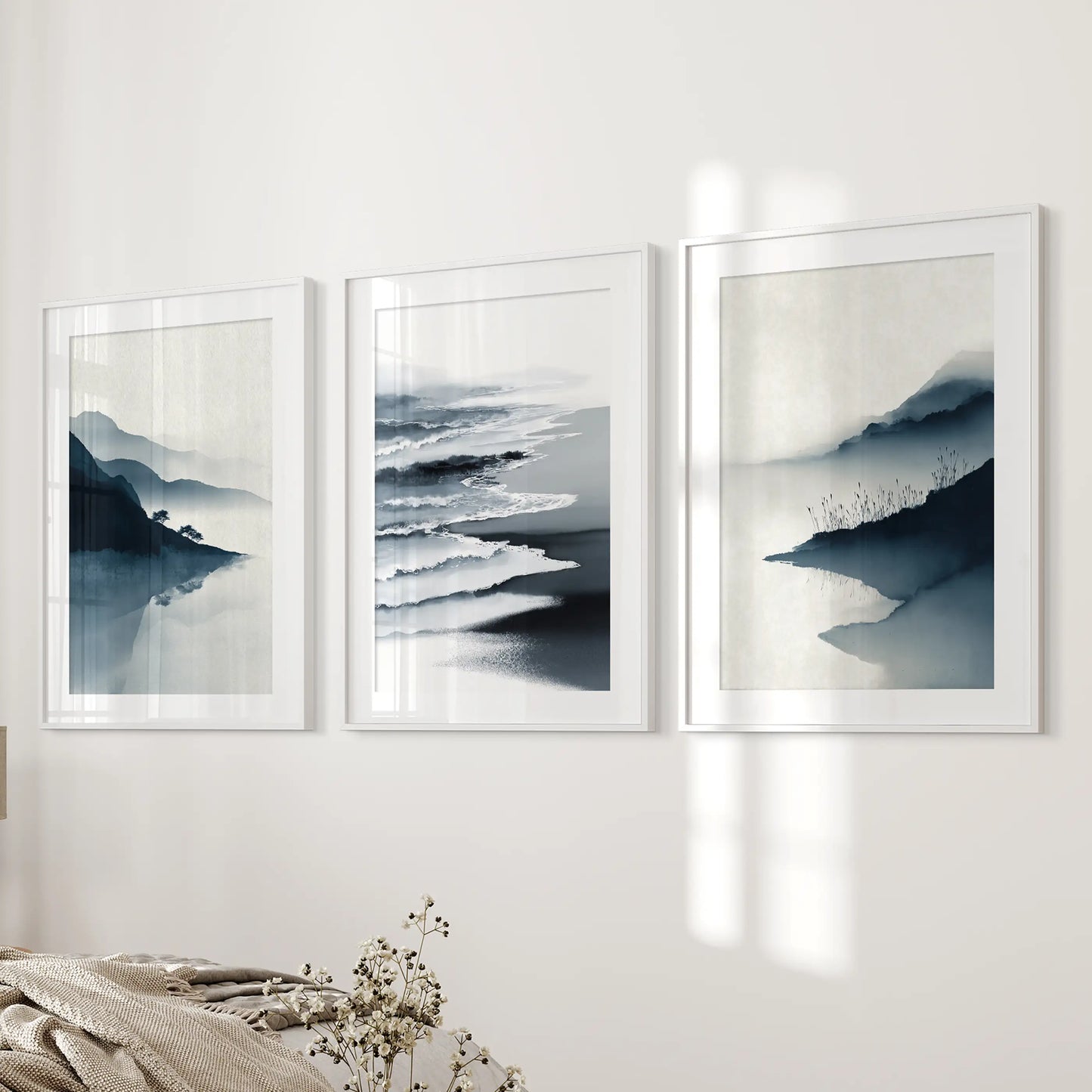 Minimalist Mountain Lake Landscape Wall Art Set of 3
