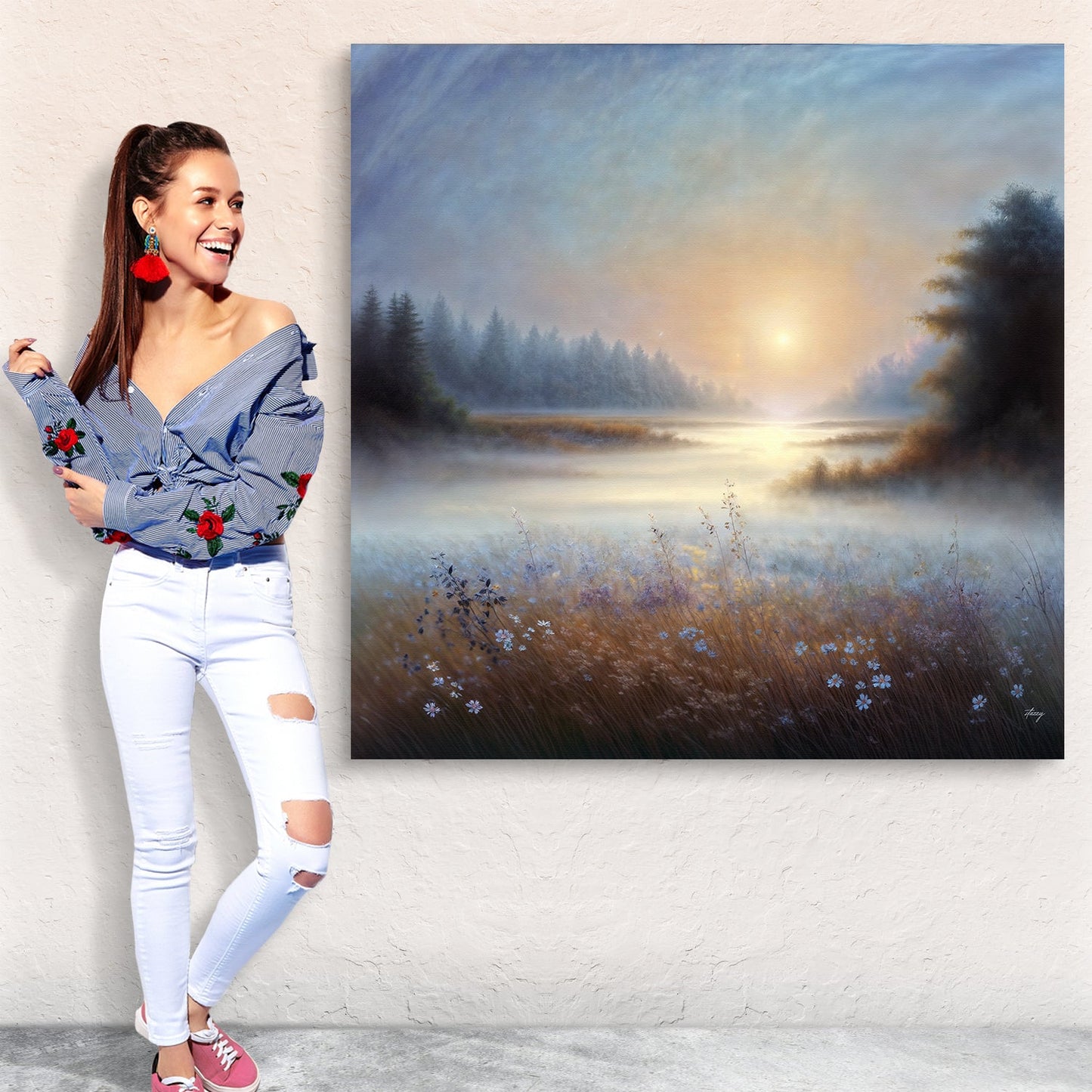 Misty Serenade Landscape Canvas Wall Art