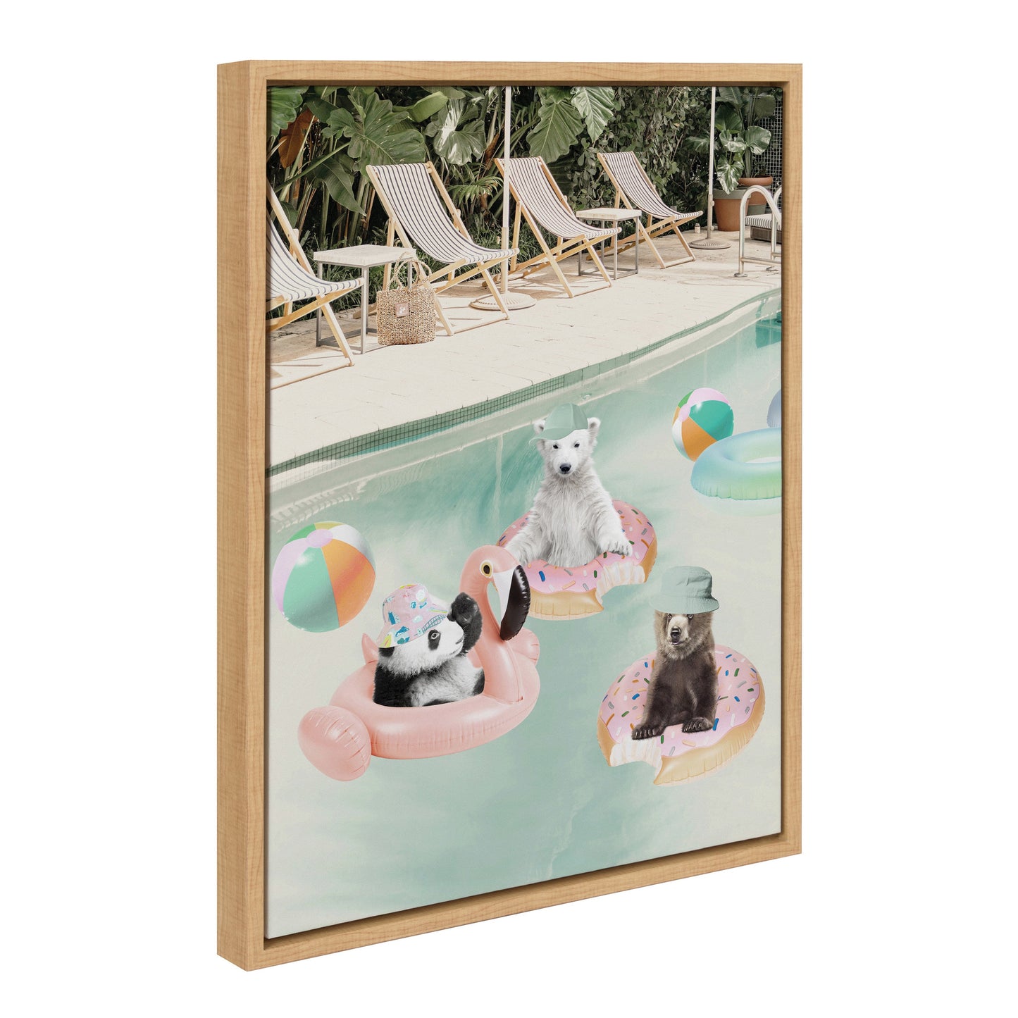 Pool Party Animals Whimsical Framed Canvas Wall Art