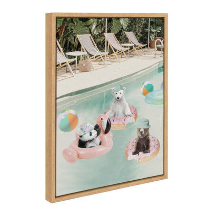Pool Party Animals Whimsical Framed Canvas Wall Art