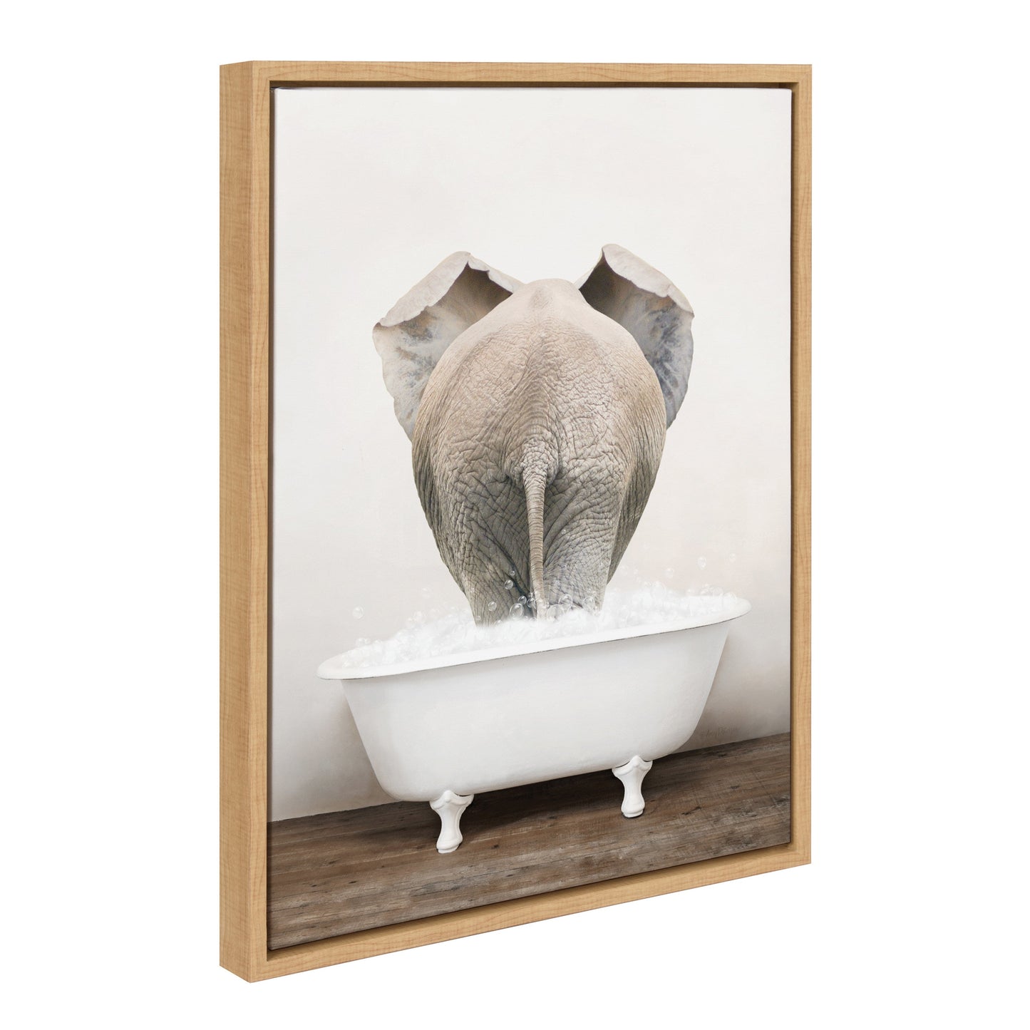 Elephant Back in Rustic Bath Framed Canvas Wall Art