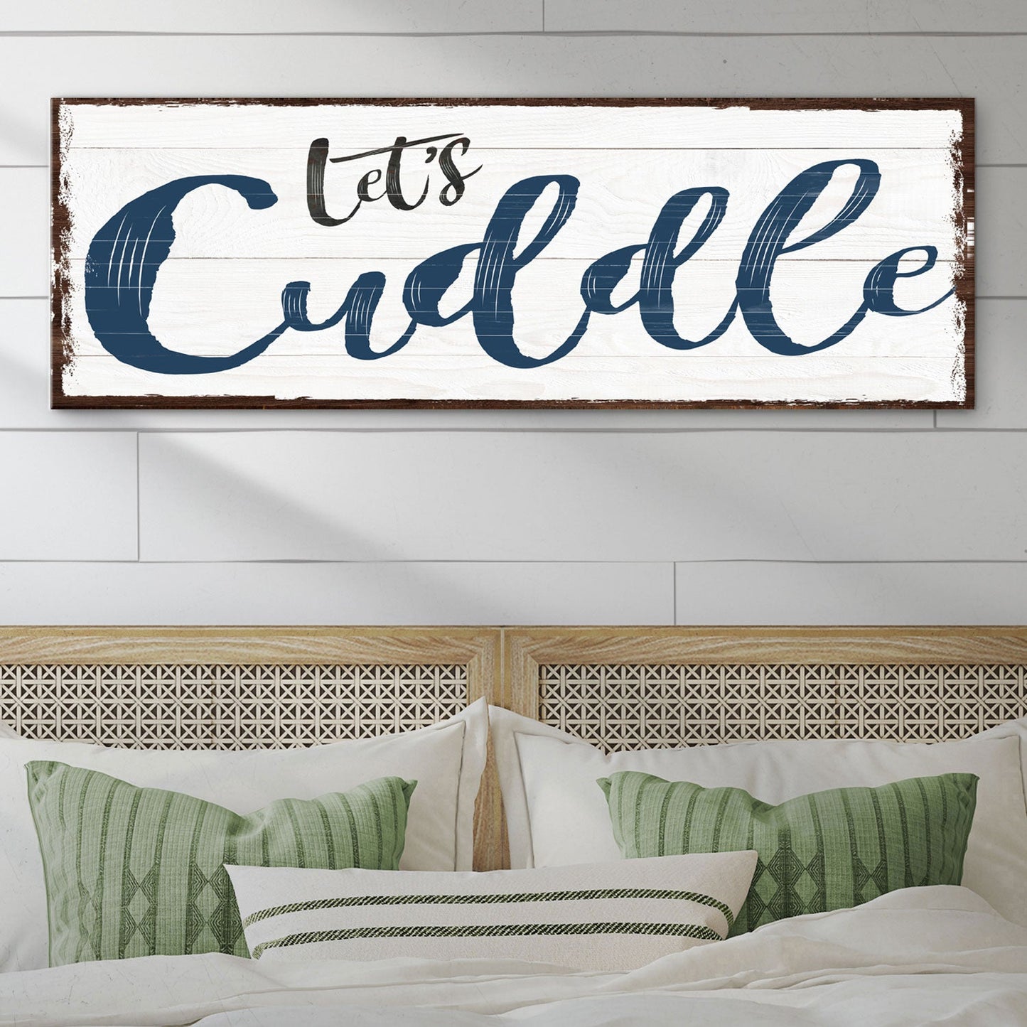 Let's Cuddle canvas sign II with romantic typography for bedroom and gallery wall decor