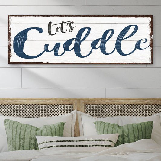 Let's Cuddle canvas sign II with romantic typography for bedroom and gallery wall decor