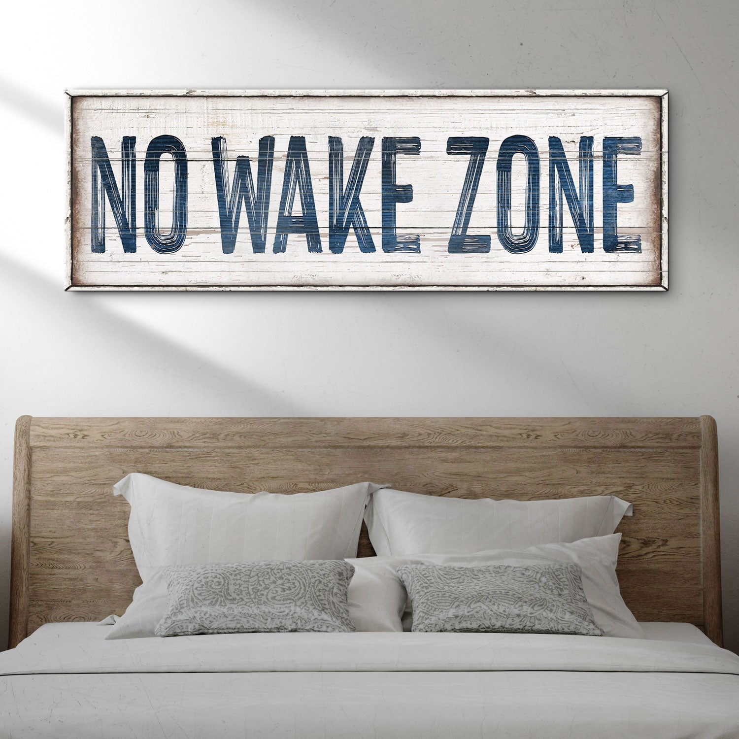 No Wake Zone lake house canvas wall sign for waterfront decor