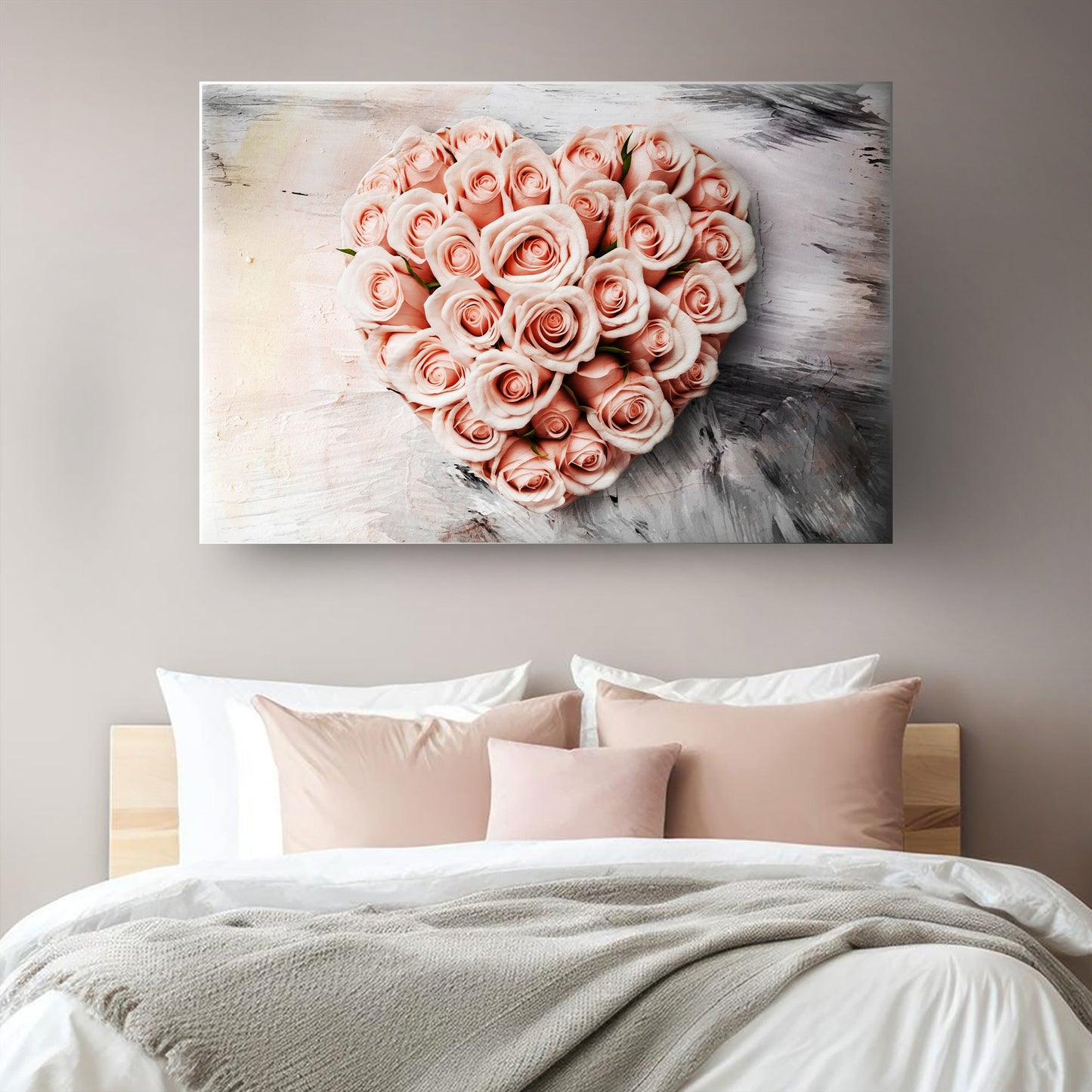 Floral heart botanical canvas wall art romantic bedroom decor