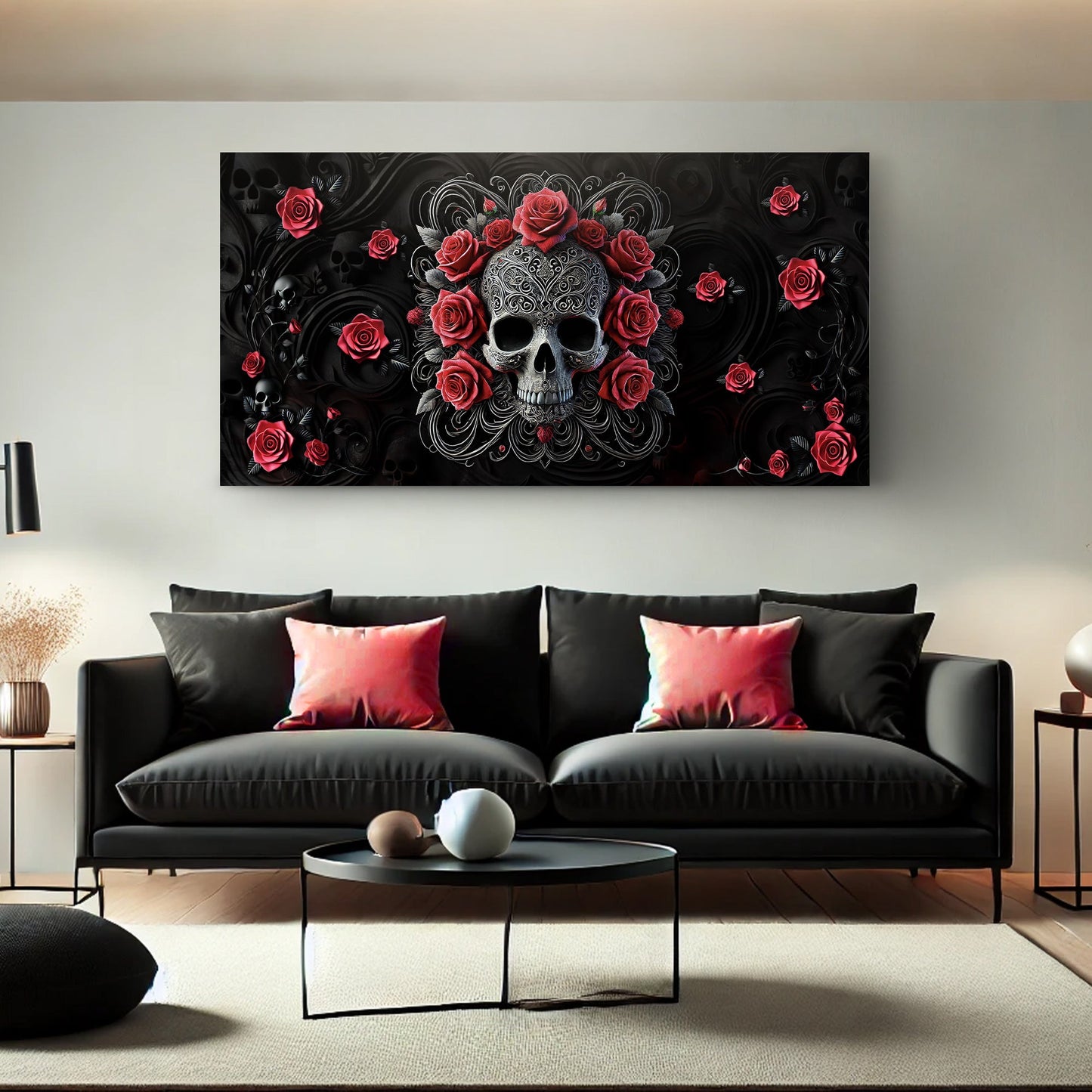 3D layered skull design canvas wall art